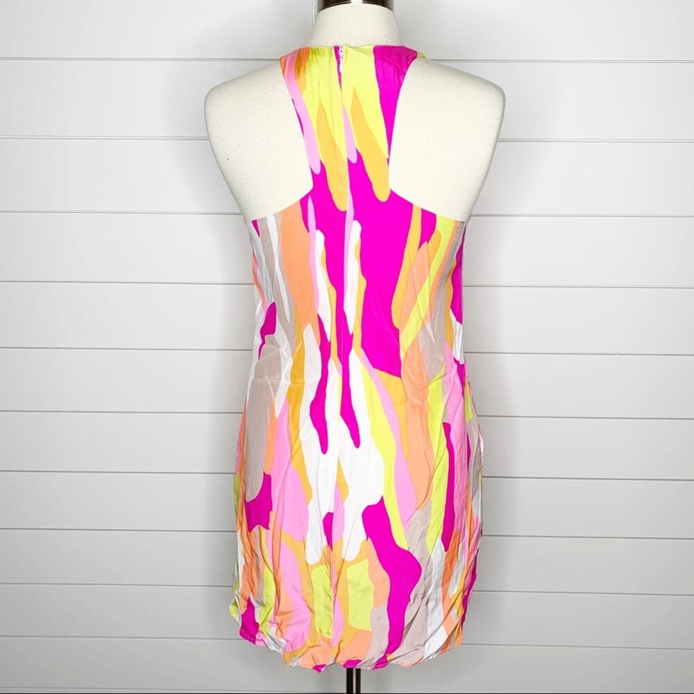 Britt Ryan Abstract Printed Silk Racerback Mini Dress Pink Yellow Small - Picture 6 of 10